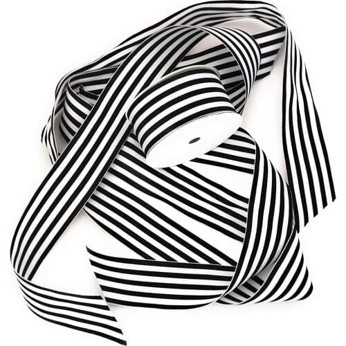 Black And White Striped Grosgrain Ribbon 50 Yards Of Double Face Premium Favor Present Wraps Trim Embellishments Party Deco