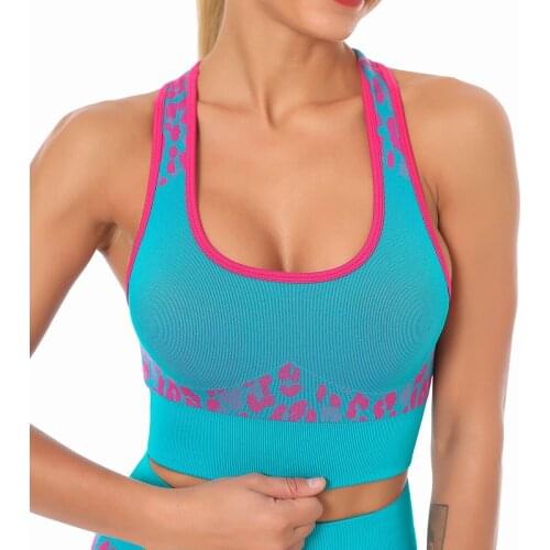 Leopard Seamless Sports Bras Women Gym Fitness Cross Crop Top Brassiere Sports Vest Workout Running Yoga Padded Tank