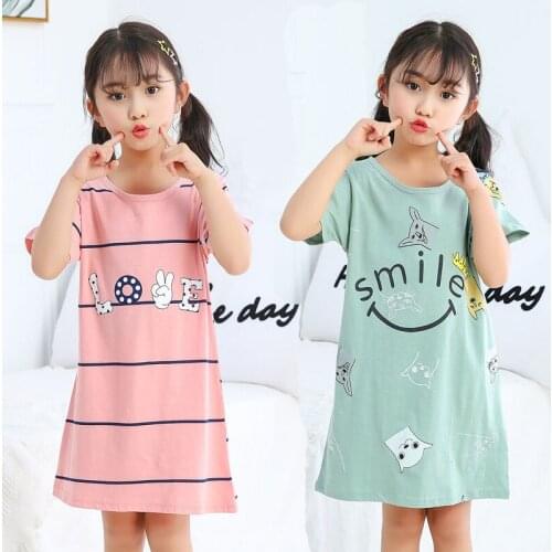 Big Girls Summer Short Sleeve Nightgowns Teenages Pajamas Kids Princess Nightdress Cute Cartoon Baby Toddler Sleeping Dress