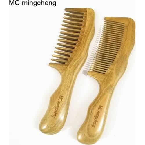 MC Brand MC Brand 3-7A Thick Round Handle Green Sandalwood Comb Tangle Hair Brush Salon Scalp Massage Brush Wood Big Comb Hair