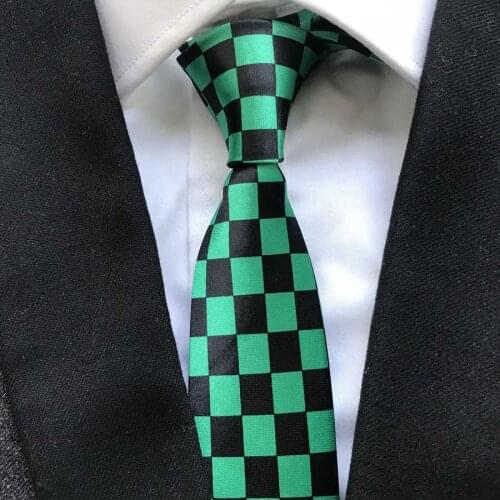 HOT Fashion Narrow Ties Black with Green Checkered Necktie Unique Gravatas Free Shipping