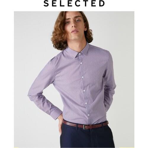 SELECTED Mens 100% Cotton Slim Fit Striped Long-sleeved Shirt S|419305559