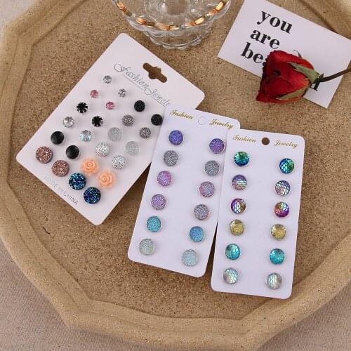KINFOLK 12Pairs/Set Round Stud Earrings Set Fashion Crystal Earrings for Women Pearl Earrings Jewelry Statement Brincos 2019