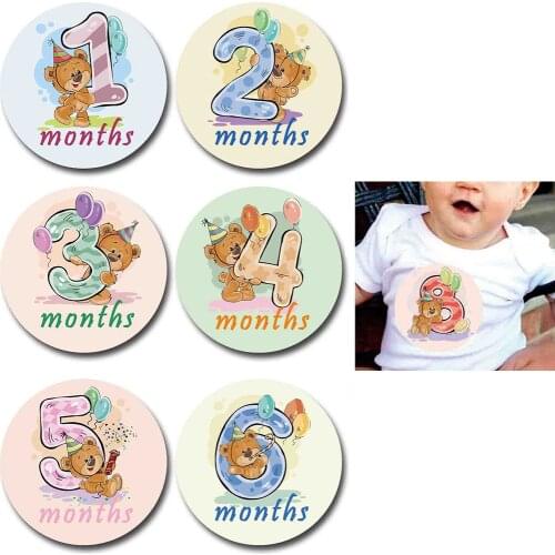 12pcs Baby Monthly Stickers Milestone Memorial Cartoon Sticker Photograph Props Women Pregnant Month Decals Photo Props