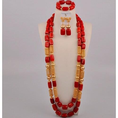 Real Red Coral Jewelry Set for Men Women African Wedding Beads Bridal Jewelry Sets African Coral Set for Nigerian Bride Groom