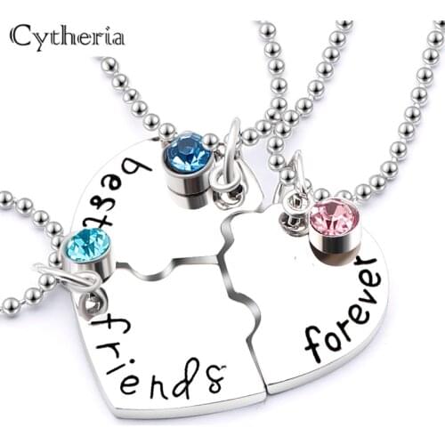 3pcs/set "best friend forever " BFF Friend Necklace Set 3 Pieces Heart Shape Puzzle Hand Stamped Bead Friendship Jewelry