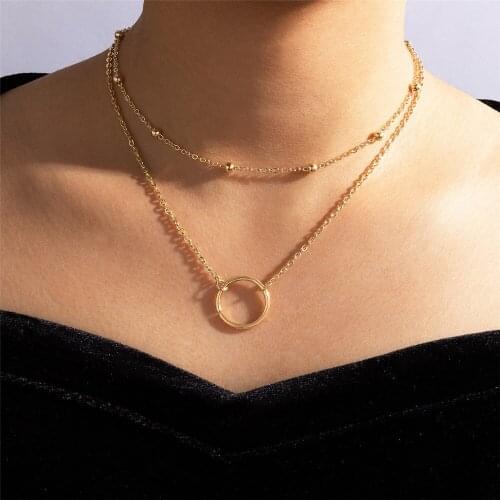 New Fashion Boho Necklace For Women Vintage Gold Silver Color Simple Bead Chain Circle Pendant Collar Girl‘s Jewelry Party Gift