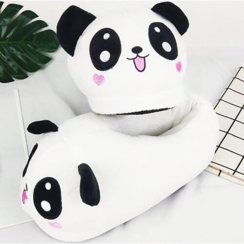 Panda cool girls ins home slippers winter shoes unisex funny slippers ladies women panda animal fur slides