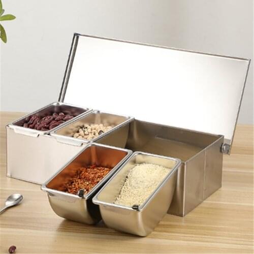 All steel commercial 304 stainless steel seasoning box Hotel household square seasoning box with lid storage box seasoning box