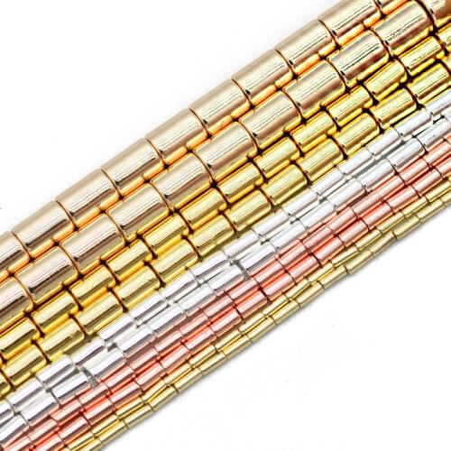 Rose Gold Silvers Cylinder Hematite 1/2/4/6MM Natural Stone Spacer Round Loose Beads For Jewelry Making Diy Bracelet Accessories
