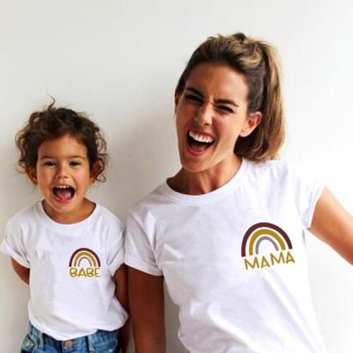 Rainbow Mama and Babe Shirt Mom and Baby Shirt Mom and Children Tee Summer Short Sleeve Tops T-shirts Mothers Day Gift Fashion