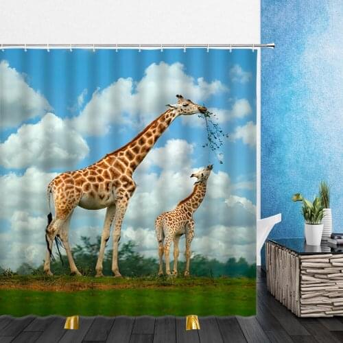 Animal Shower Curtains Summer Giraffe Horse Blue Sky White Cloud 3D Print Bathroom Home Decor Waterproof Polyester Cloth Curtain