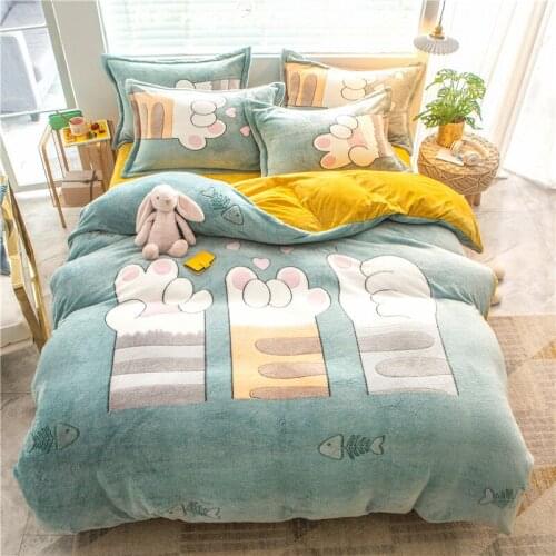 Cute cats paw simple cartoon style winter coral velvet delicate warm velvet home textile quilt cover four-piece set