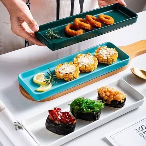 Nordic Breakfast Plate Sushi Plate Western Food Plate Rectangular Plate Creative Household Tableware Good-looking Dark Green