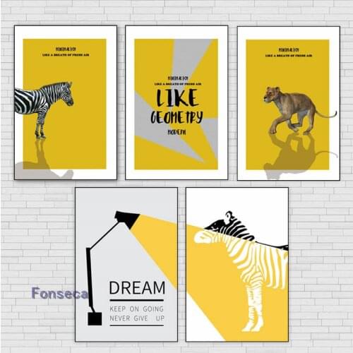 Yellow Keynote Wall Art Abstract Animal Canvas Painting Zebra Leopard Minimalist Poster and Prints Modern Home Decoration