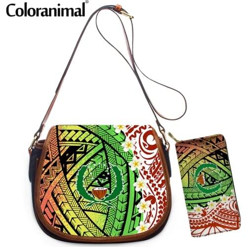 Coloranimal Fashion Gradient Color Pohnpei Polynesian Plumeria Printed Women Crossbody Bag 2Pcs Top-Handbag&Wallet PU Sac 2021