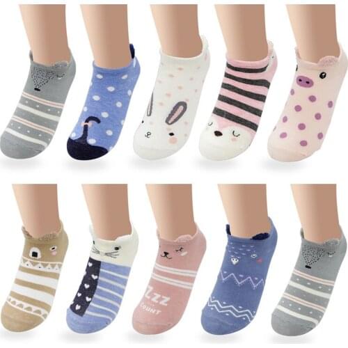 1pair Women Cotton Socks Breathable Low Tube Sweat Absorbing Soft Casual Cute Cartoon Animal Pattern Print Girls Hosiery Fashion