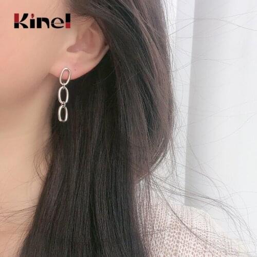 Kinel Free Delivery Real 925 Sterling Silver 4cm Long Chain Earrings For Women Fashion Jewelry Punk Retro Party Gift 2020 New