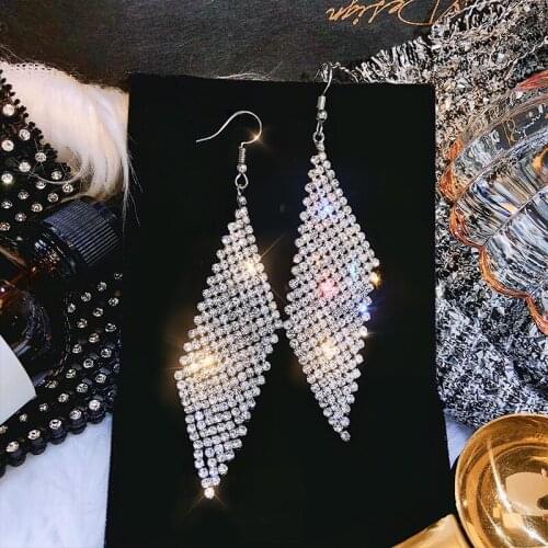 2020 New Fashion Sexy Goddess Super Flash Crystal Earrings Female Exaggerated Personality Long Eardrop Earrings Jewelry