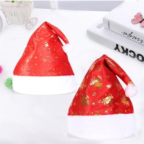 1 PCS Christmas Hat Adult Gold Print Santa Hat Thicker Golden Bell Snowflakes Stars Christmas Cap New Year Gifts Decorations