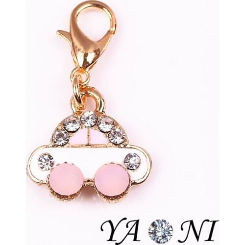 20pcs/lot Free Shipping Enamel Crystal Pink Baby Carriage Charms Pendant For Jewelry Making Charms For Floating Locket