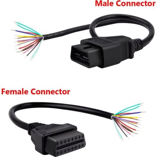 30CM OBD2 II 16 Pin J1962 OBD2 Male/Female Extension Connector To Open Plug Wire Diagnostic Cable Extension Core