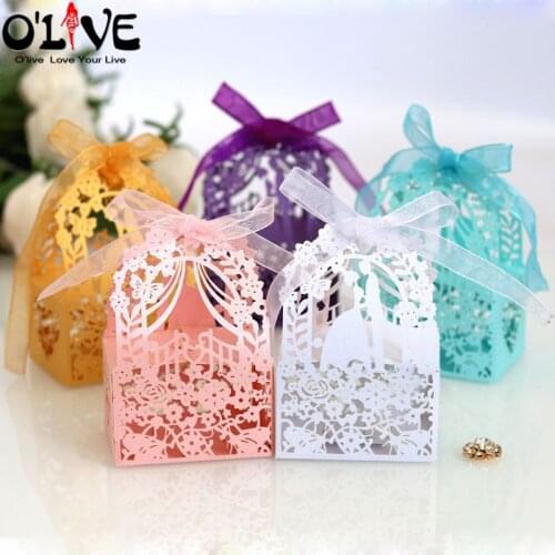 50 Pcs Garden Wedding Candy Box Gift Bride Groom Bonbonniere Dragees Box Paper Chocolate Sweets Present Packaging Laser Cut