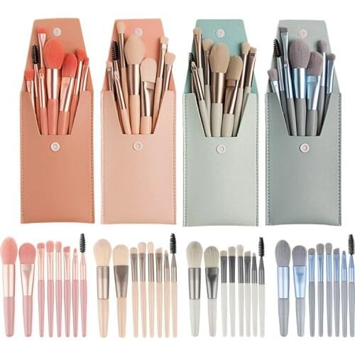 8pcs Mini Makeup Brushes Set Morandi Color Series Plastic Handle Soft Hair Foundation Eyeshadow Concealer Powder Brushes Tools