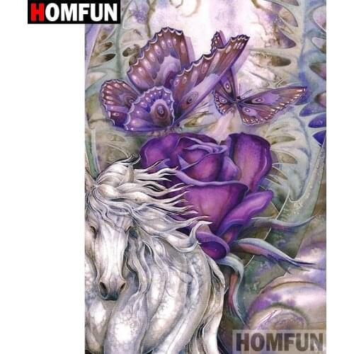 HOMFUN 5D DIY Diamond Painting Full Square/Round Drill "Butterfly horse" Embroidery Cross Stitch gift Home Decor Gift A08839