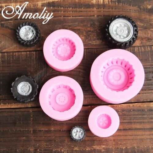 Aomily 4pcs/Set Silicone DIY Tires Wheel Fondant Cake Molds Chocolate Cookies Mould Bakeware Home Kitchen Baking Decorating Tool