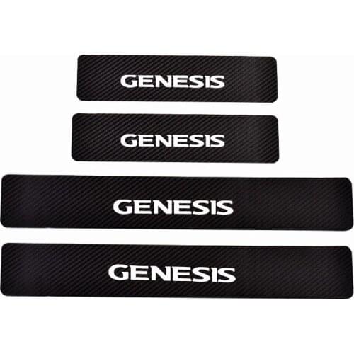 Car Door Sills For Hyundai Genesis Door Threshold Plate Door Sill Scuff Plate Carbon Fiber Pu leather 4Pcs Auto Accessories