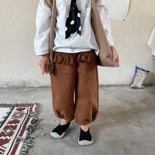 Girls' Pants 2021 Autumn New Childrens Simple Japanese Style Solid Color All-match Loose Lantern Casual Pants Kid Clothes