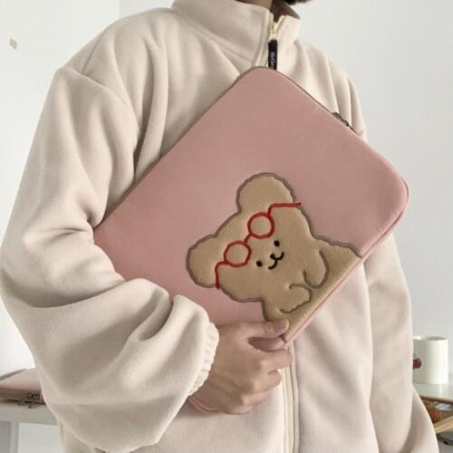 Tablet Case Pouch Cute bear iPad laptop bag 11 13 inch 15 inch ins storage bag student girl hot sale good look cartoon
