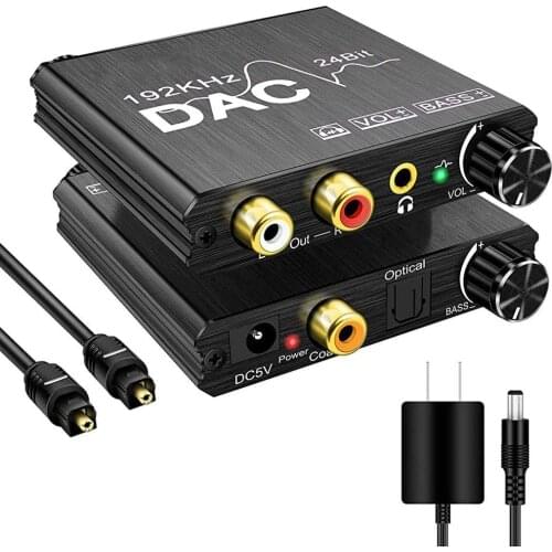 192KHz Digital to Analog Audio Converter with Bass Volume Adjustment 3.5mm Jack Converter for PS3 PS4 DVD AppleTV Home Cinema