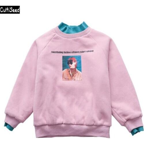 Cultiseed Girls Autumn Winter Thicken Warm Pullovers Hoodies Coat Big Children Kids Color Patchwork Print Sweatshirts Tops