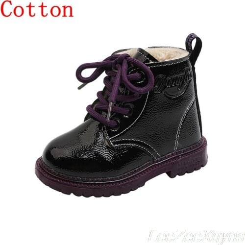 Size 21-30 Children Shiny Leather Boots Boys Girls Waterproof Short Martin Boot for Kids Non-slip Casual Baby Light Toddler Shoe