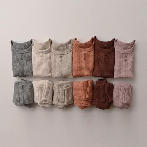 Childrens Pajamas Set Baby Suit Kids Clothes Toddler Boy Girl Soft Cotton Tops Shirts + Pants Set Autumn Winter Home Wear 0-6Y