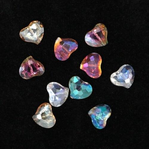 Hotsale 50pcs/lot 19*16mm Mixed Colors Heart Crystal Glass Beads Straight Hole Loose Spacer Craft DIY Beads Jewelry Findings
