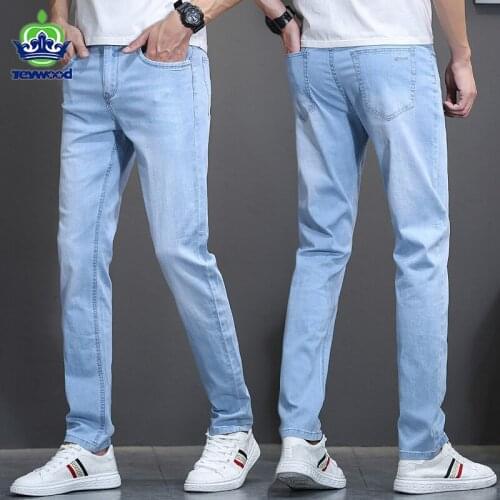 Jeywood Men Jeans Business Casual Light Blue Elastic Force Fashion Simplicity Denim Cotton Jean Trousers Male Brand Pants 28-40