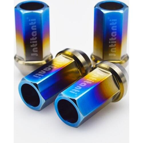 High performance strong burnt blue color 60 degree cone seat open end Gr.5 titanium alloy lug nut M12*1.5*40mm