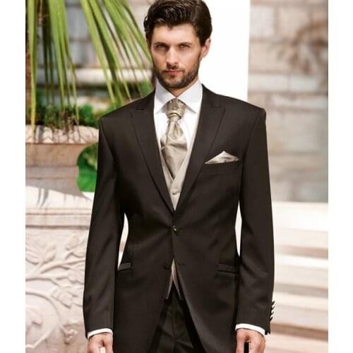 Handsome Two Buttons Brown Groom Tuxedos Peak Lapel Groomsmen Men Blazers 3 pieces Suits (Jacket+Pants+Vest+Tie) NO:282