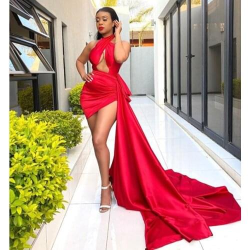 Red Robe De Soiree Sheath Sheath Halter Detachable Sexy Long Prom Dresses Prom Gown Evening Dresses