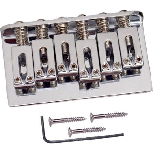 A Set of Sliver 6 Strings Flat Saddle Electric Guitar Bridge Accessories Parts With 3 Mounting Screw Length 70MM