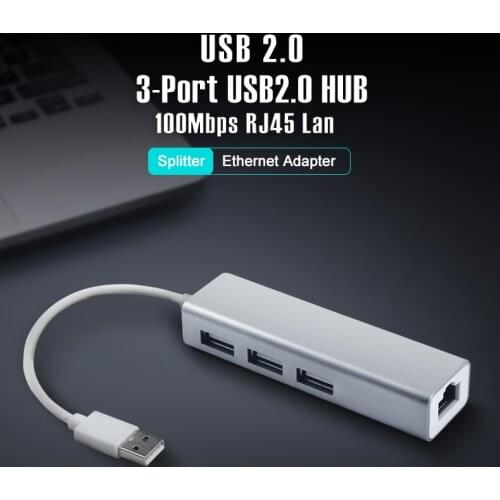 USB hub 2.0 3 ports to RJ45 10/100Mbps Lan Network USB Ethernet Adapter Splitter for Laptop Computer Mac iOS Android