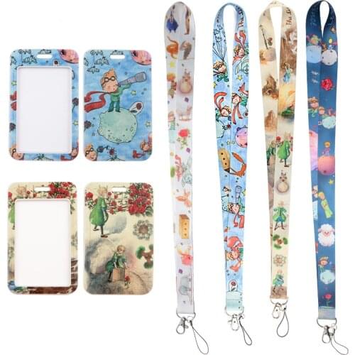 24pcs/lot MD564 DMLSKY Catoon Little Prince Lanyard Keychain keys Badge ID Mobile Phone Rope Lanyard With Card Holder Cover