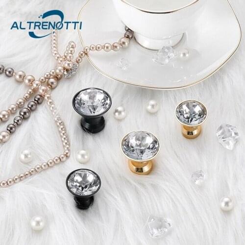 Furniture Handle Cabinet Drawer Knob Luxury Crystal Single Hole Black Gold Hardware Cupboard Wardrobe Kitchen Dresser Door Pull