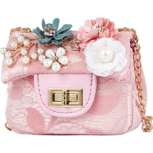 Cute Women Mini Purse Handbags Girl Princess Messenger Bag Flower Pearl Baby Girls Crossbody Bags Clutch Purses Hand Bag