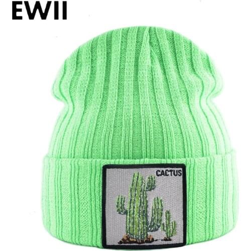 Embroidery warm winter hats for women beanie cap spring bonnet girl knitted beanies hat ladies casual cactus caps invierno