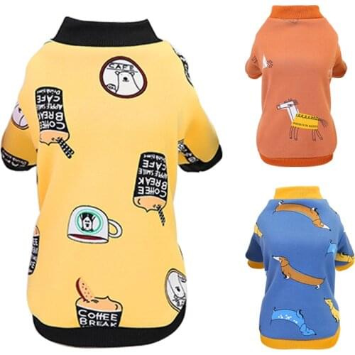 Pet Supplies Dog Winter Thickened Sweater Two Legs Cartoon Printed Cotton Padded Clothes Comfortable Warm Coat