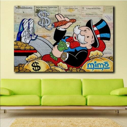 Wlong Large Size Oil Painting Monopoly 2 Graffiti Wall Art Picture Home Decor Living Room Modern Canvas Print Paintings